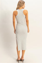 Heather Grey Striped Side Slit Tank Dress