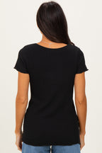 Black Ruffle Edge Short Sleeve Top