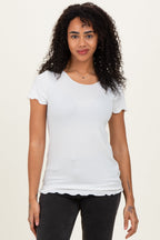 White Ruffle Edge Short Sleeve Top
