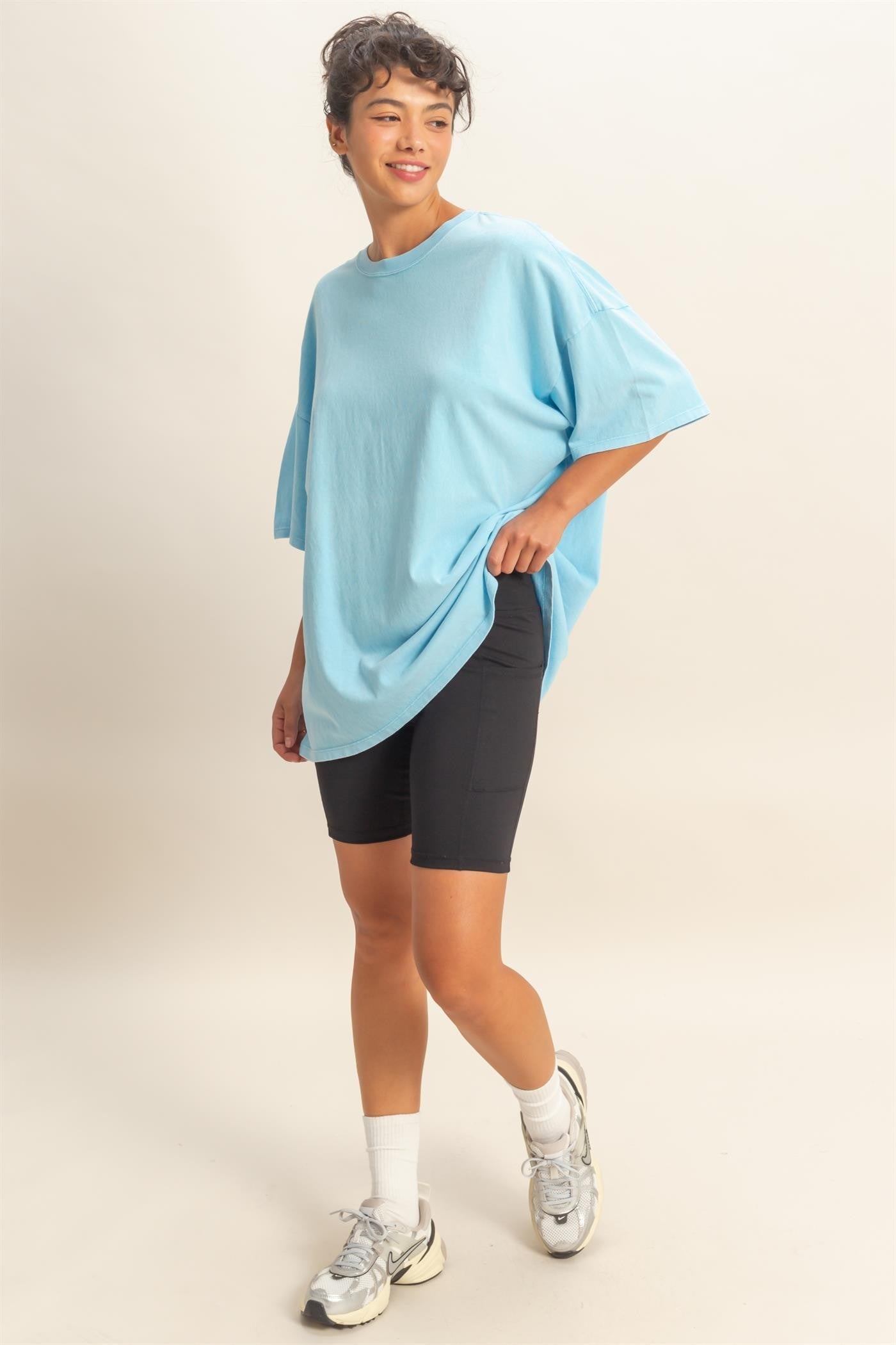 Light Blue Oversized Mineral Wash T-Shirt