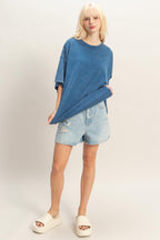 Light Navy Oversized Mineral Wash T-Shirt