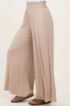 Ash Mocha Smocked Waist Wide Leg Pants