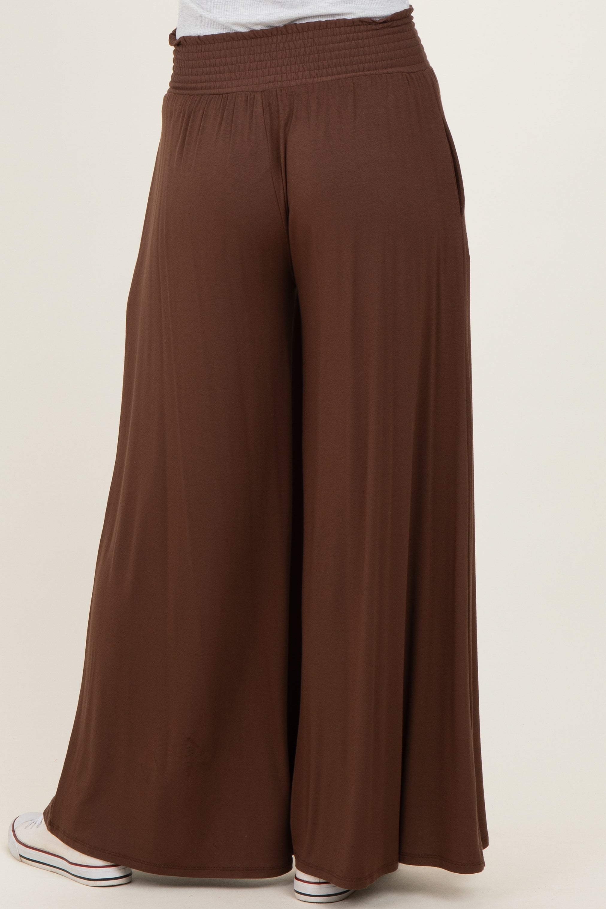 Brown Smocked Waist Wide Leg Pants