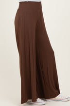 Brown Smocked Waist Wide Leg Pants