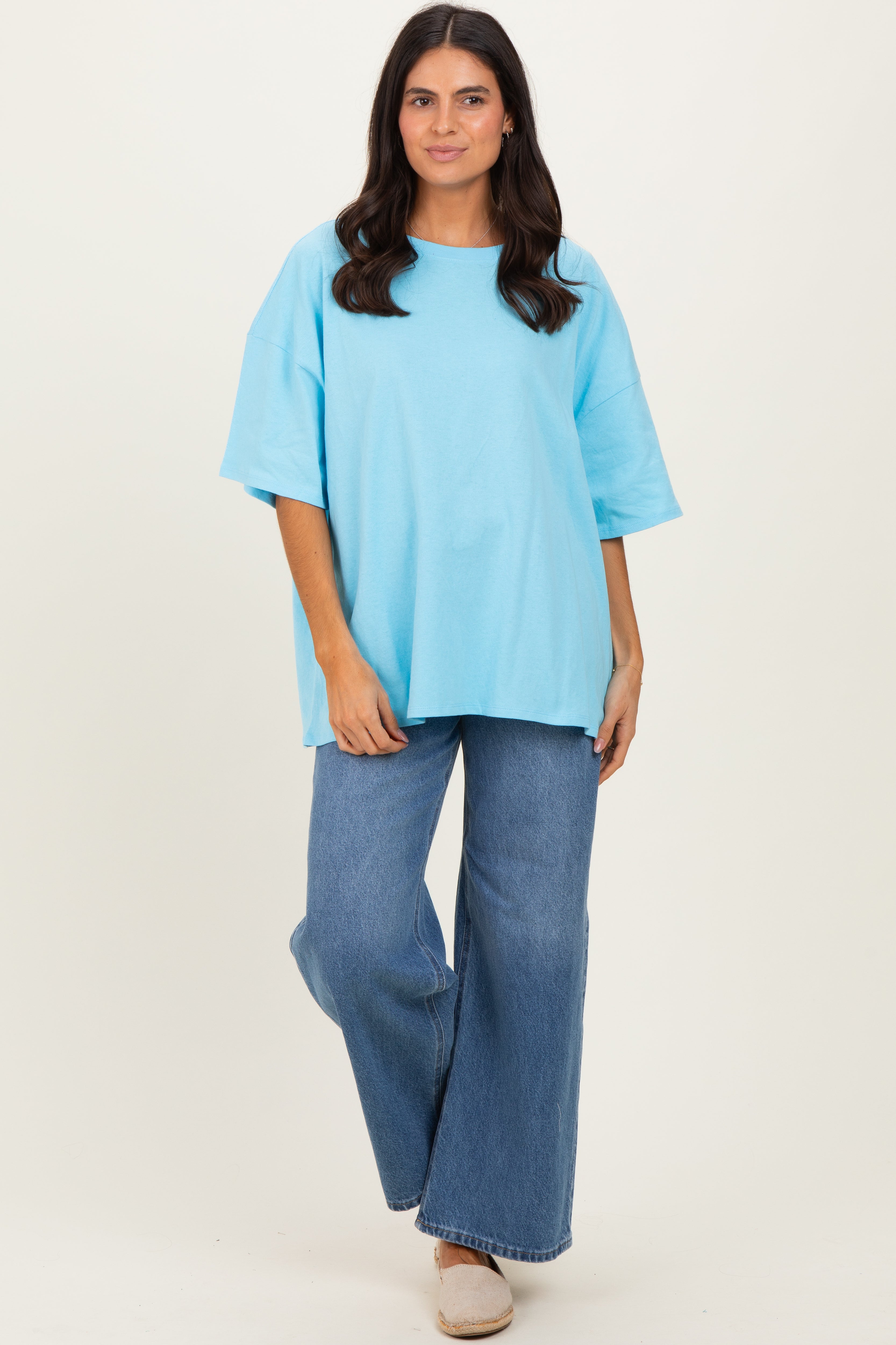 Sky Blue Cotton Oversized Tee