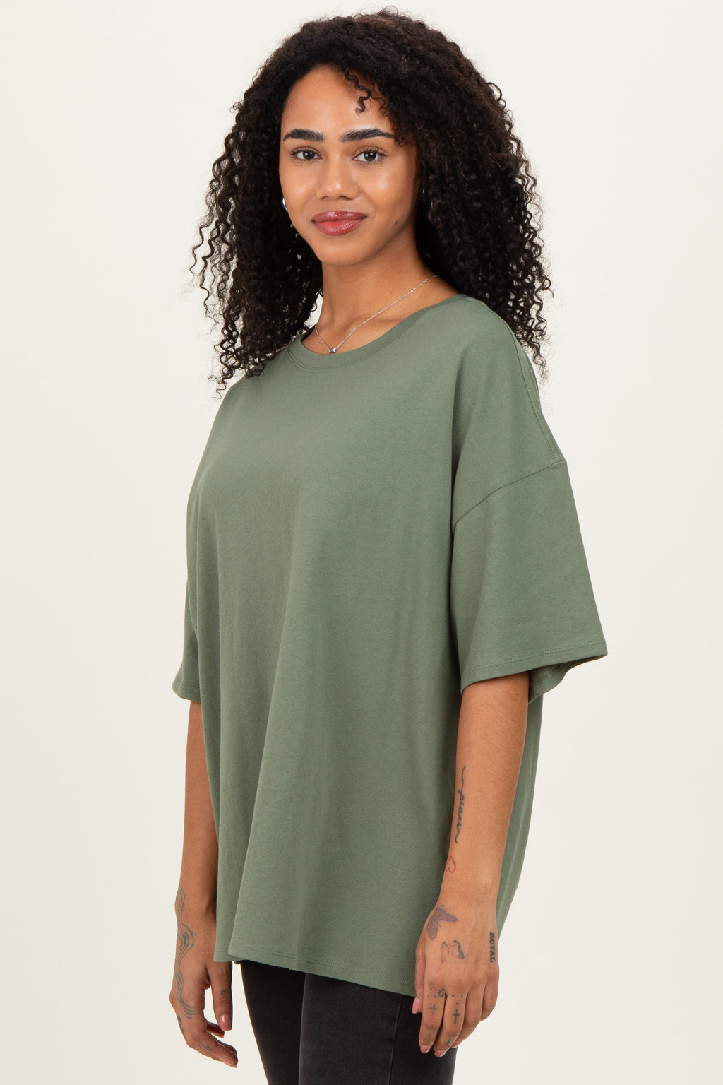 Light Olive Cotton Oversized Tee