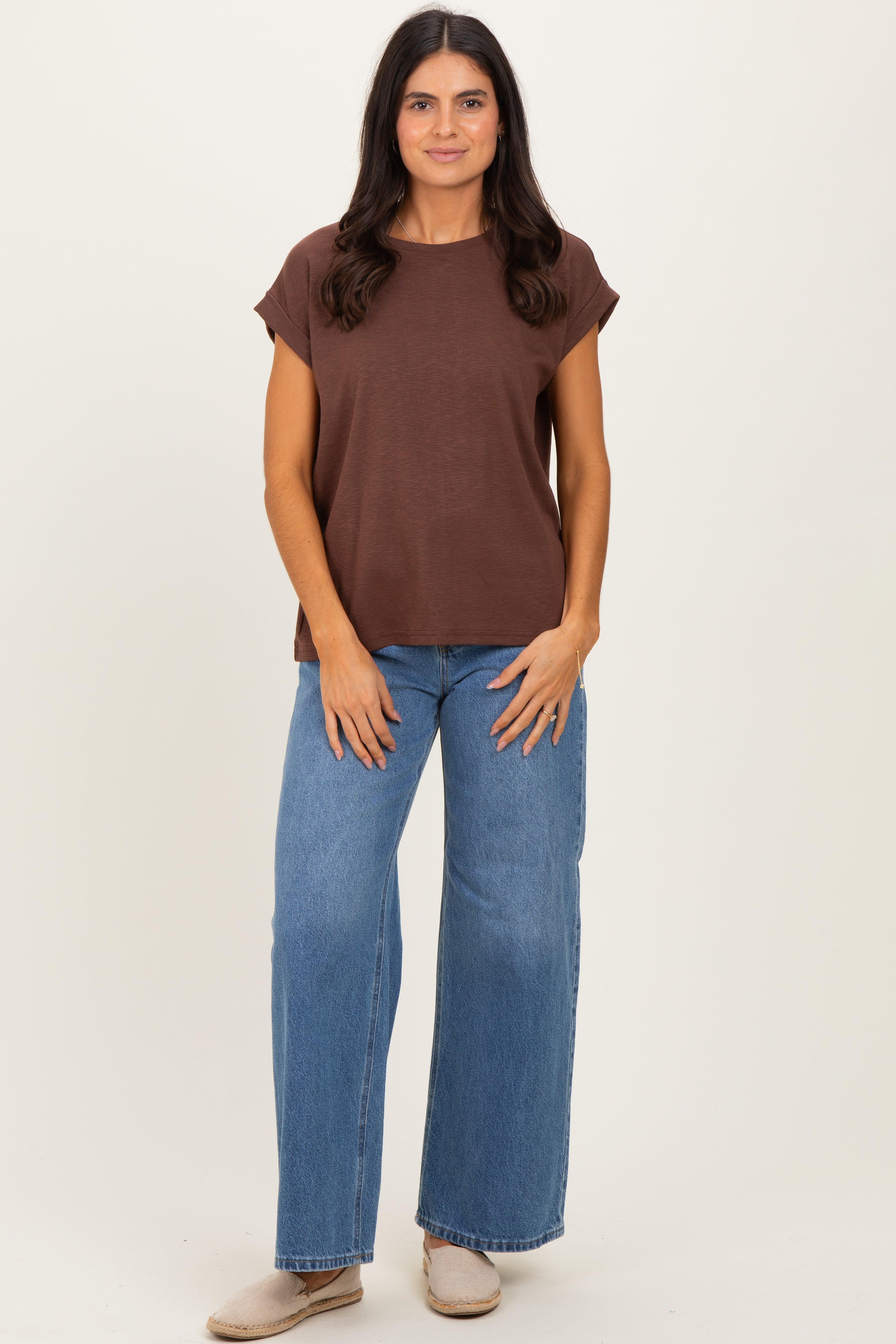 Brown Rolled Short Sleeve Tee
