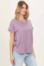 Lavender V-Neck Pocket Short Sleeve Shirt