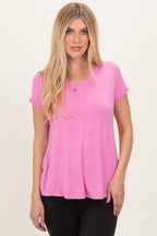 Pink Basic V-Neck Short Sleeve Top