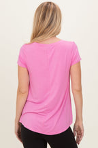 Pink Basic V-Neck Short Sleeve Top