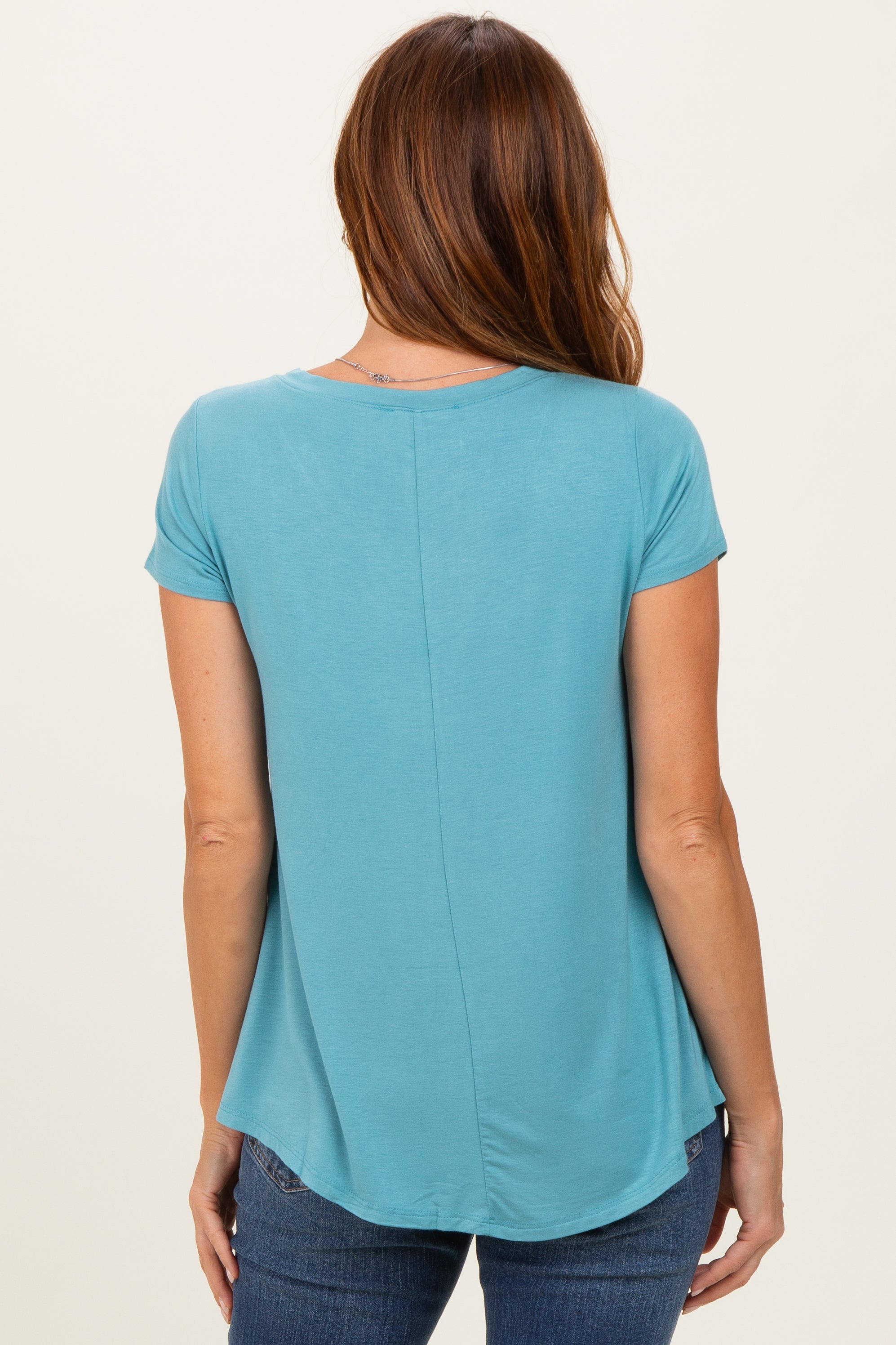 Dusty Teal Basic V-Neck Short Sleeve Top