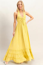 Yellow Halter Neck Smocked Maxi Dress