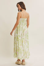 Green Cream Elegant Floral Maxi Dress