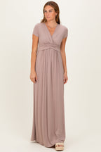 PinkBlush Mocha Draped Nursing Maxi Dress