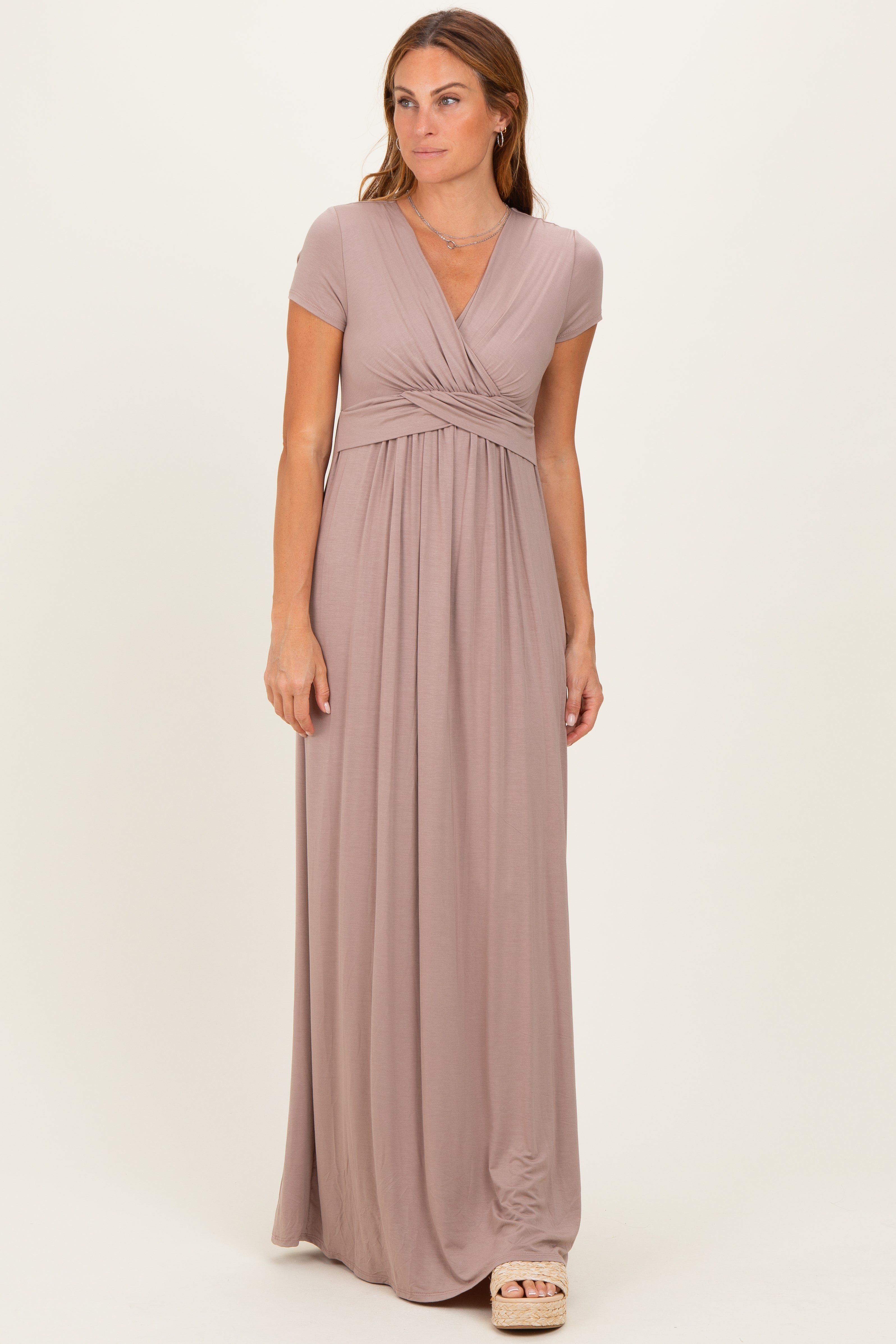 PinkBlush Mocha Draped Nursing Maxi Dress