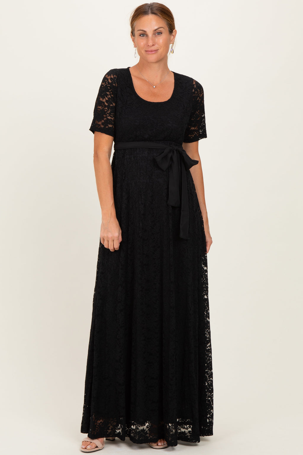 Black Lace Sash Tie Gown
