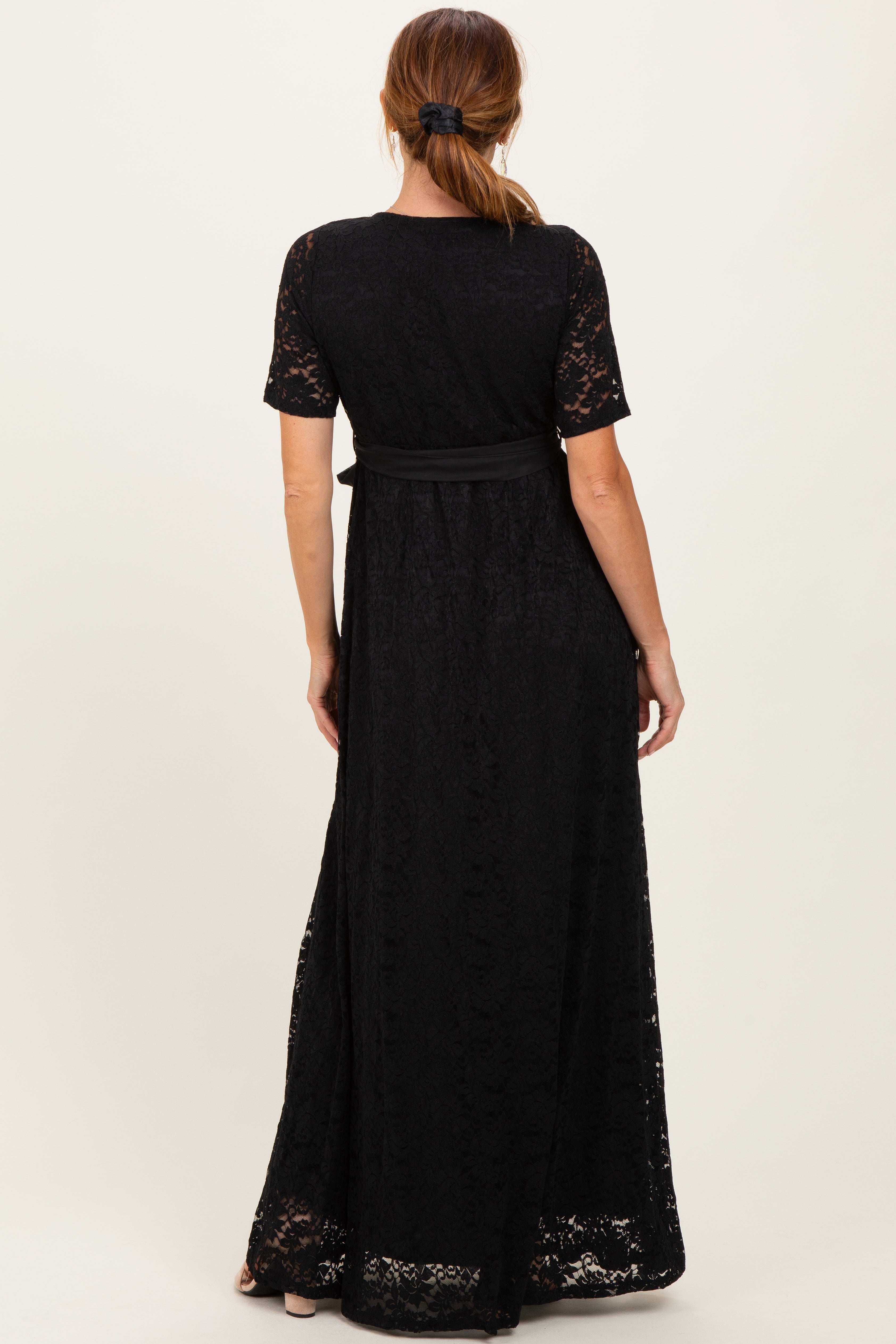 Black Lace Sash Tie Gown