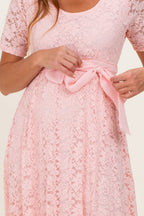 Light Pink Lace Sash Tie Gown