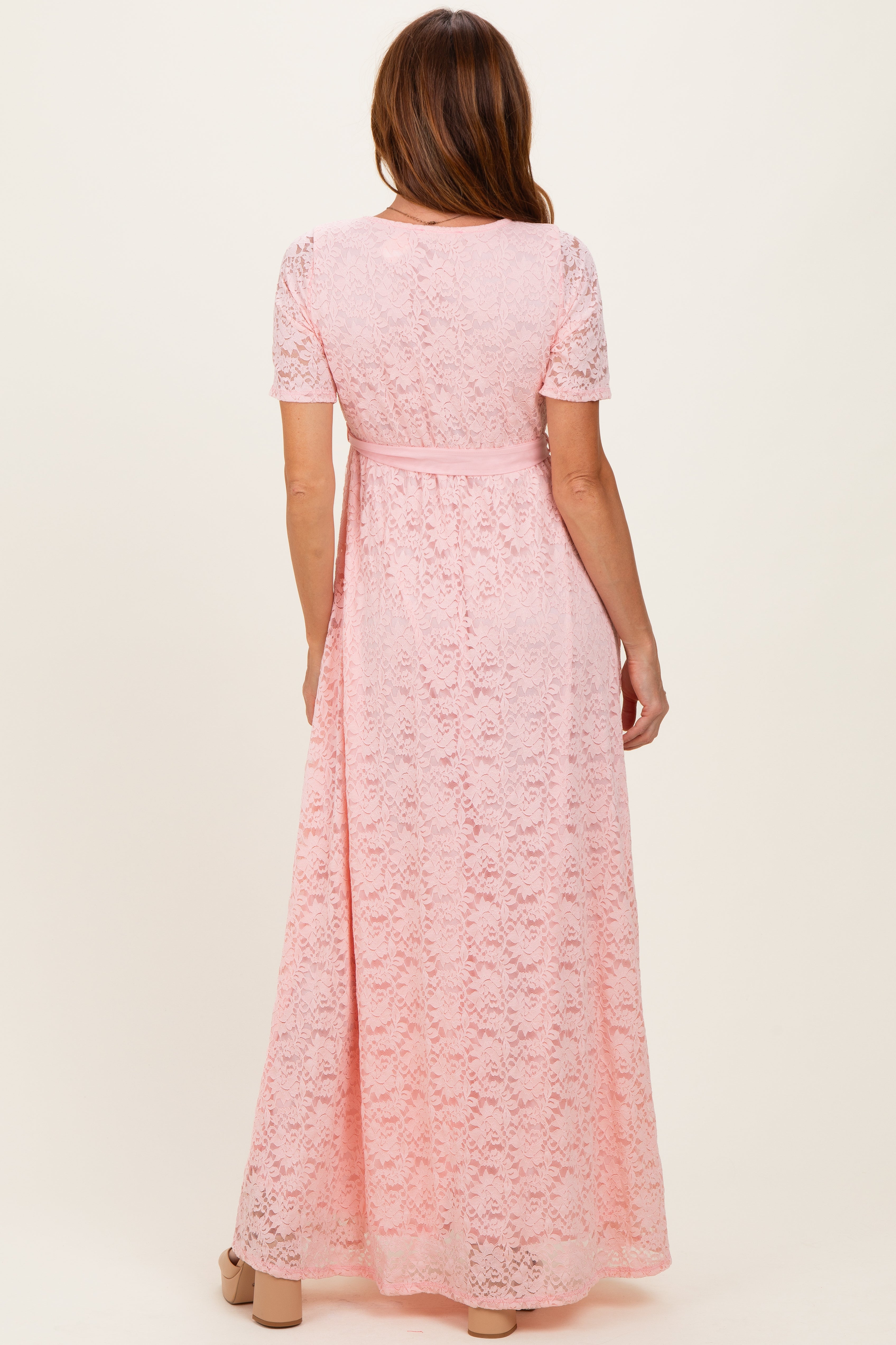 Light Pink Lace Sash Tie Gown