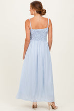 Light Blue Textured Smocked Maxi Dress