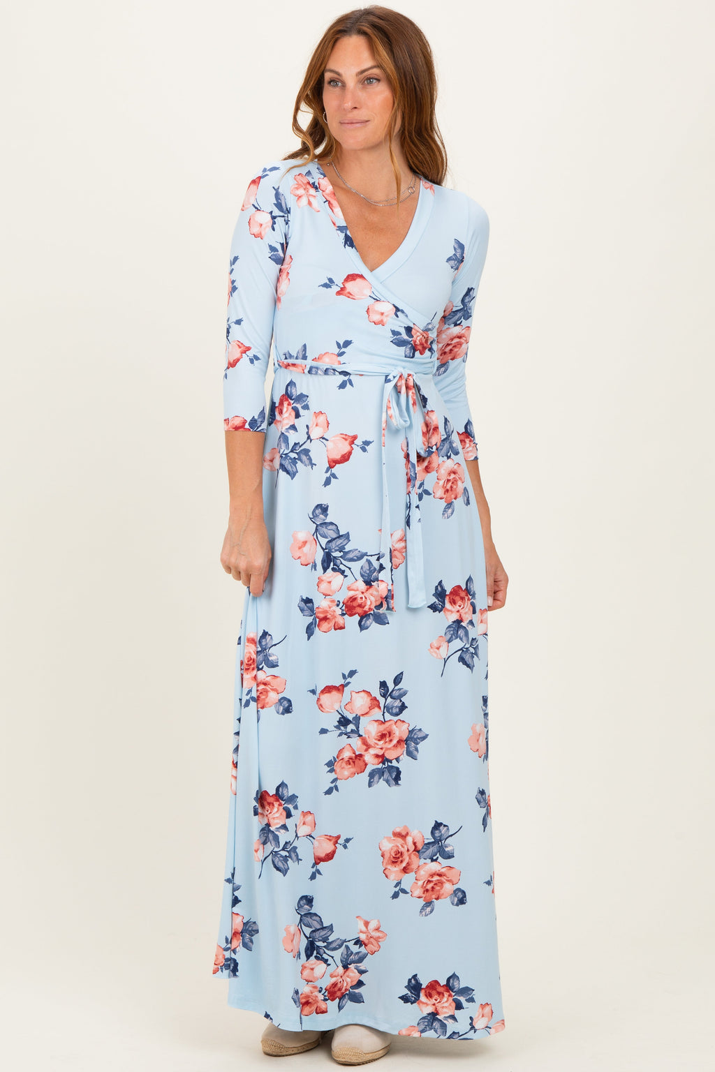 Sky Blue Floral Wrap Maxi Dress