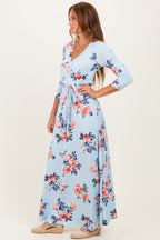 Sky Blue Floral Wrap Maxi Dress