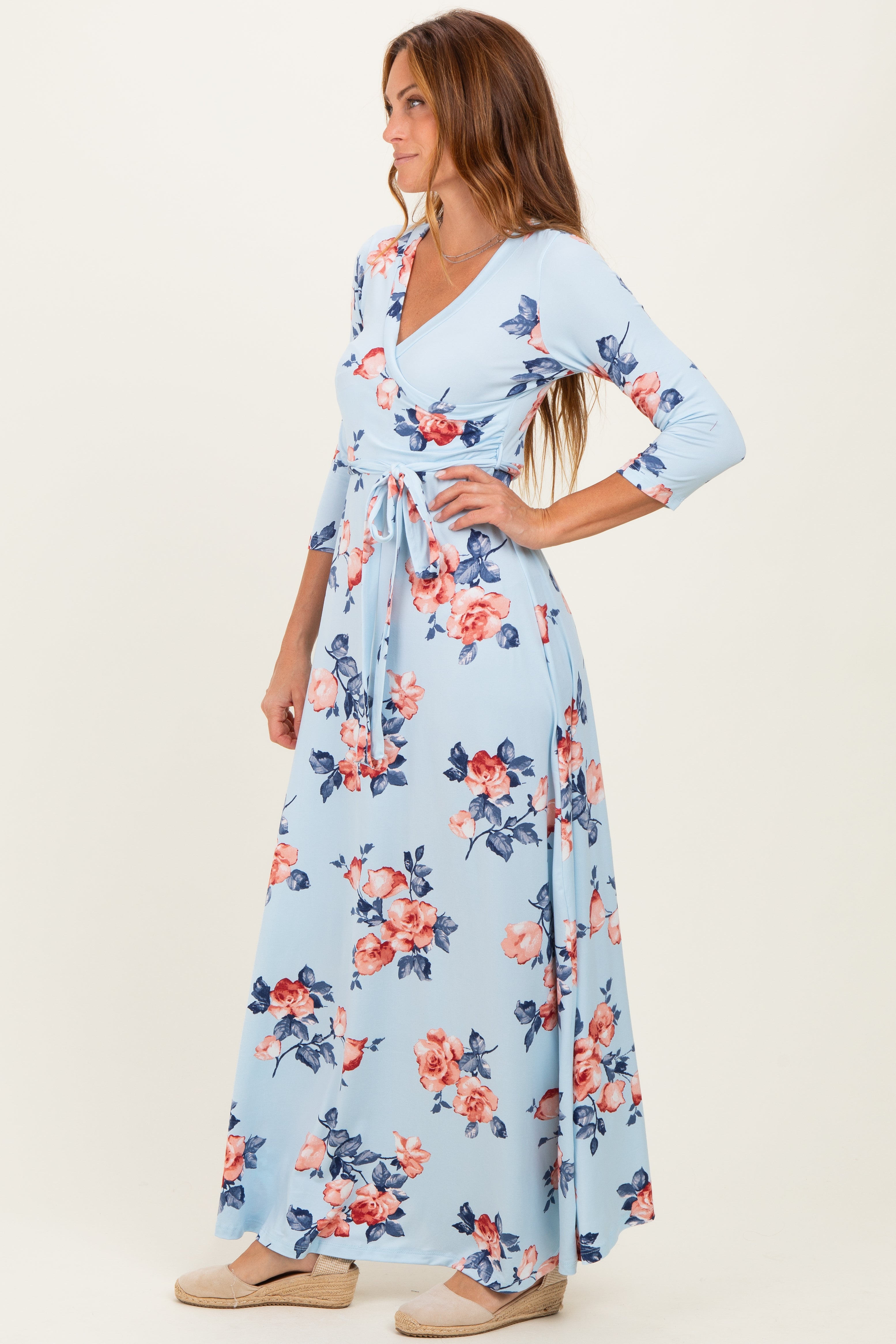 Sky Blue Floral Wrap Maxi Dress