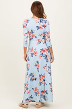 Sky Blue Floral Wrap Maxi Dress