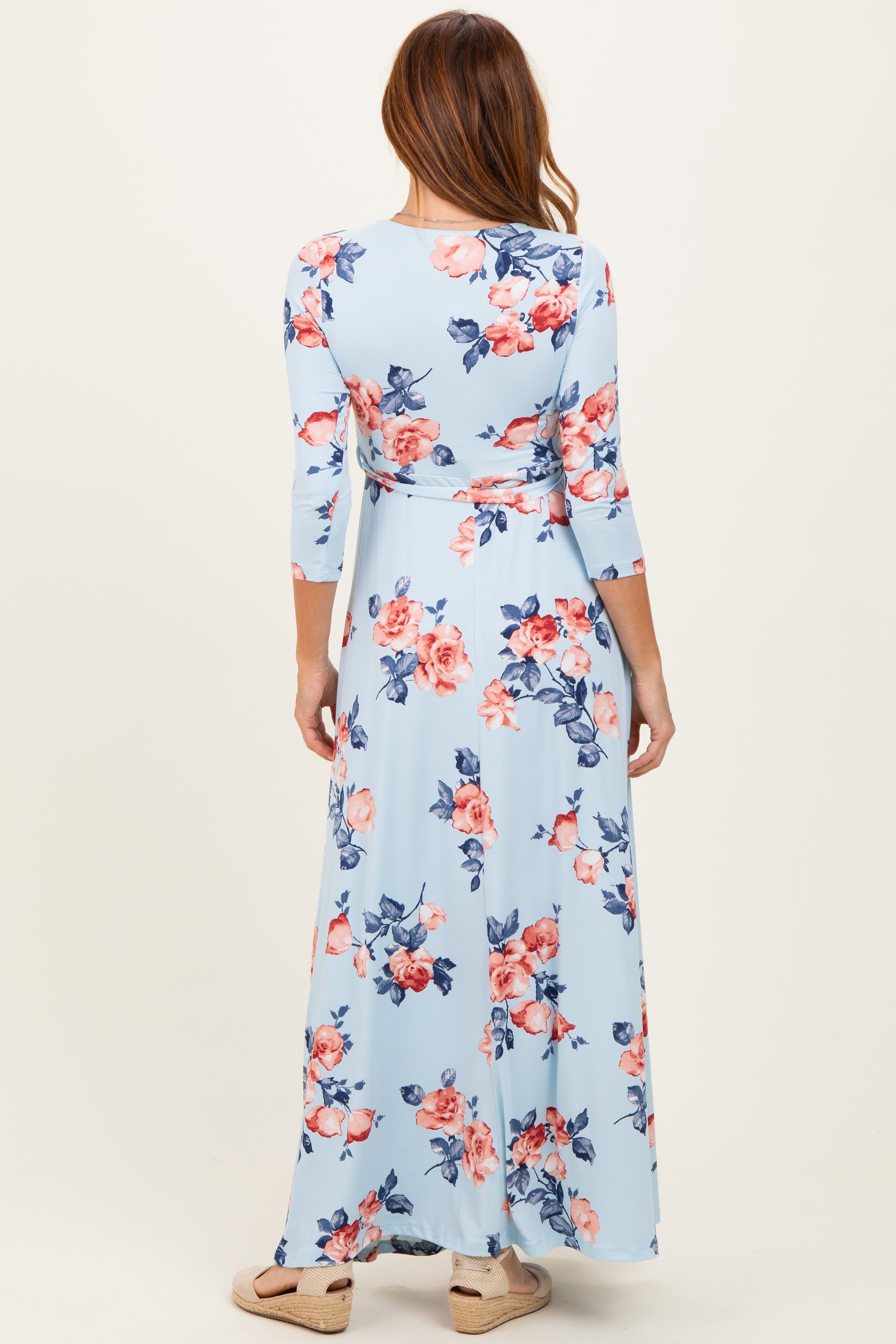 Sky Blue Floral Wrap Maxi Dress