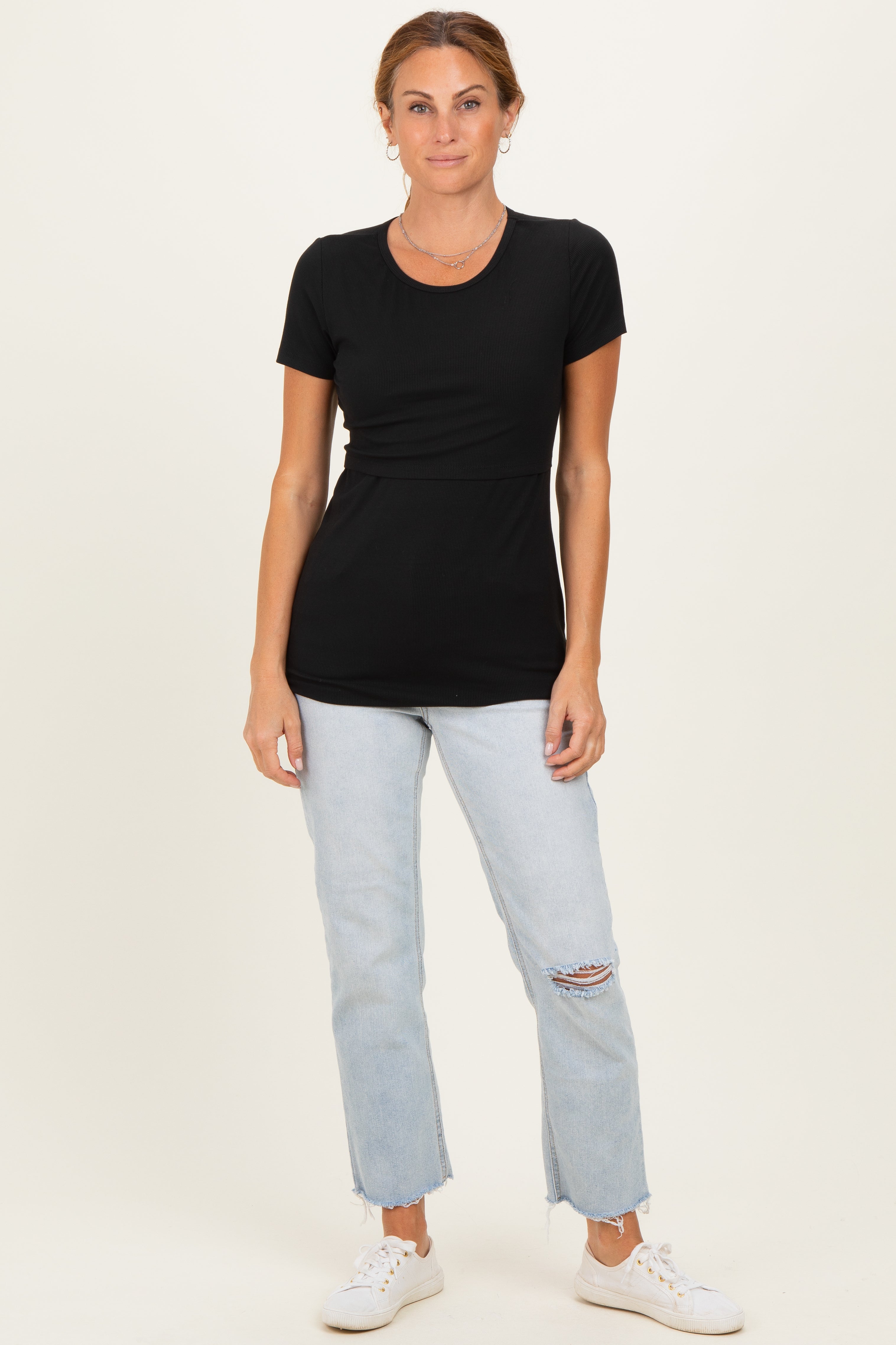 Black Short Sleeve Nursing T-Shirt Top