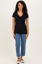 Black Ribbed Sweetheart-Neckline Top