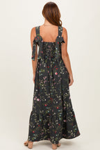 Forest Green Floral Bow Strap Maxi Dress