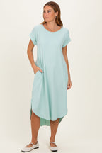 Mint Ribbed Curved Hem Midi Dress