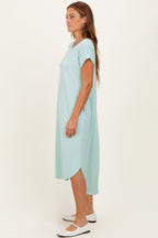 Mint Ribbed Curved Hem Midi Dress