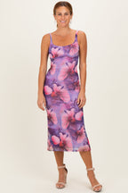 Lavender Mesh Floral Sleeveless Midi Dress