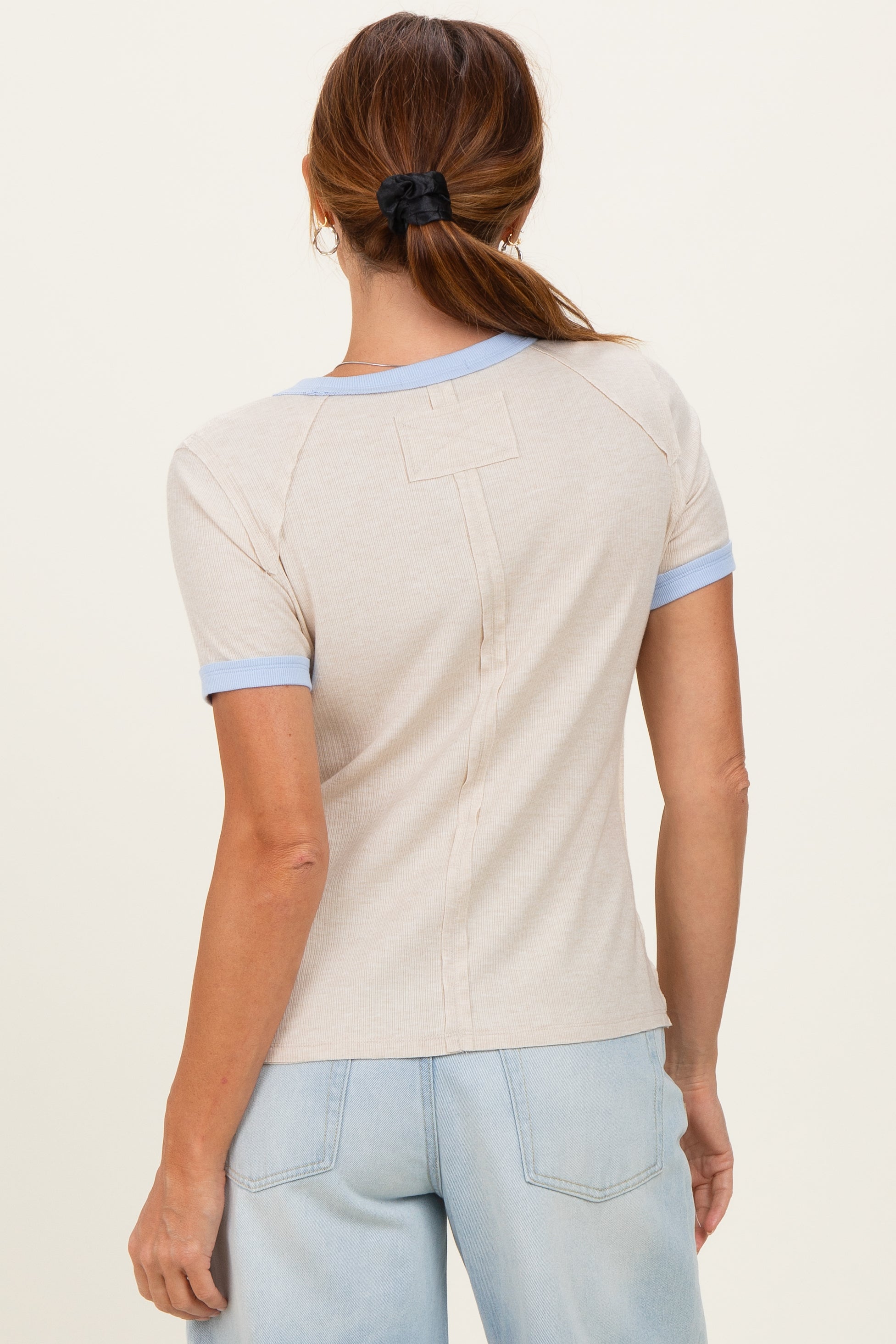 Oatmeal Colorblock Trim Short Sleeve Tee