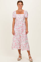Pink Floral Crisscross Back Midi Dress