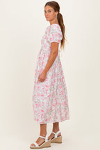 Pink Floral Crisscross Back Midi Dress