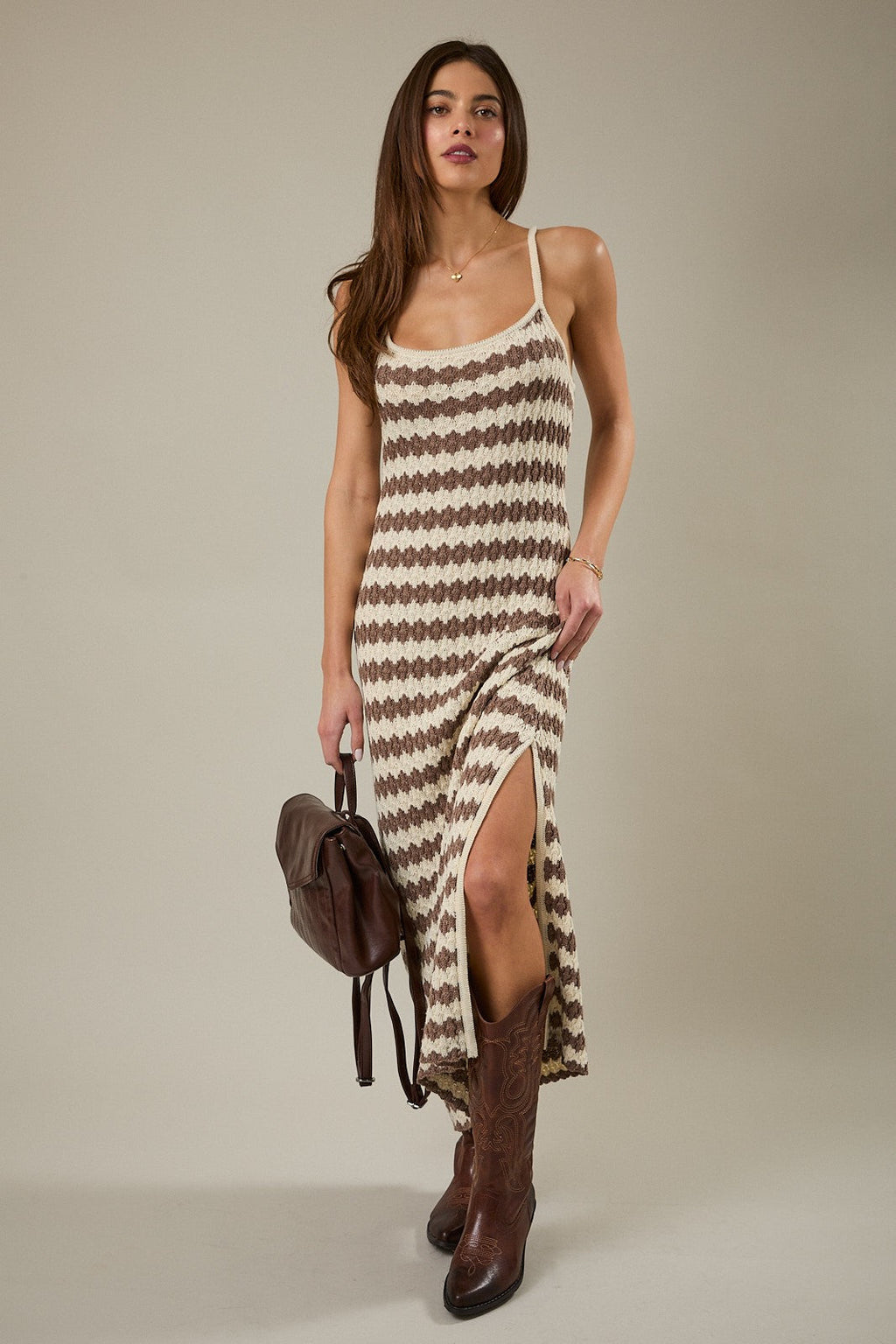 Mocha Knit Striped Sleeveless Dress