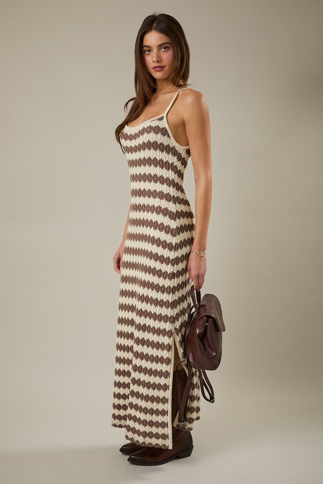 Mocha Knit Striped Sleeveless Dress