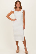 Ivory Smocked Ruffle Tier Midi Dress