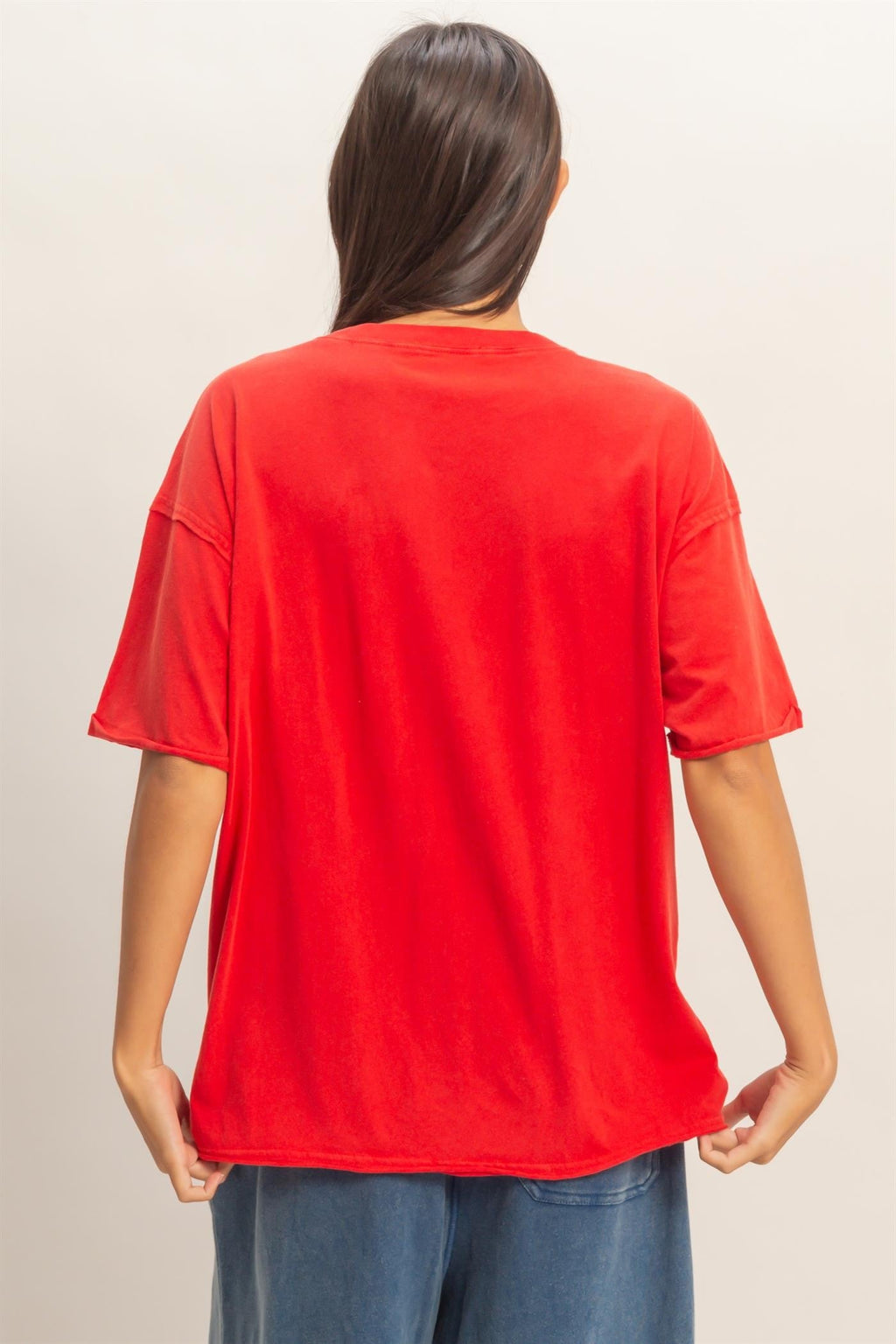 Red Vintage Wash Raw Edge Pocket T-Shirt