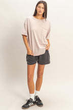 Light Taupe Vintage Wash Raw Edge Pocket T-Shirt