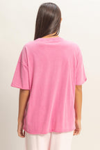 Fuchsia Vintage Wash Raw Edge Pocket T-Shirt