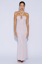 Blush Metal Trim Halter Maxi Dress
