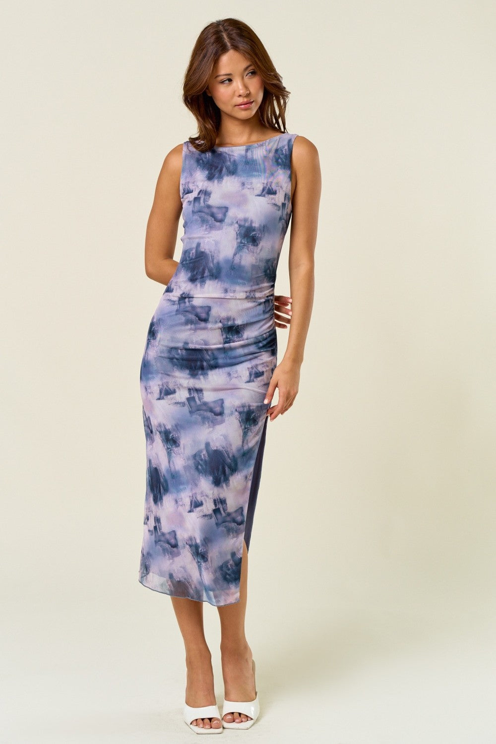 Blue Sleeveless Mesh Dress