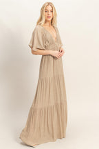 Taupe Flutter Sleeve Maxi Dress