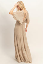 Taupe Flutter Sleeve Maxi Dress
