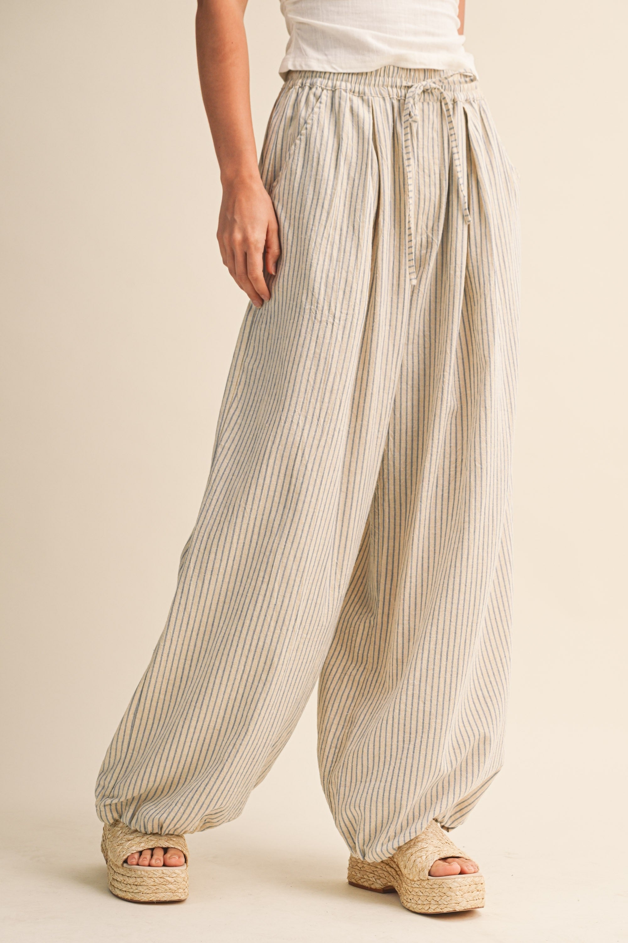 Light Blue Striped Balloon Maternity Pants