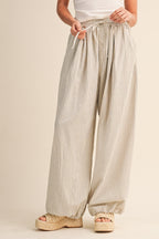 Light Blue Striped Balloon Maternity Pants